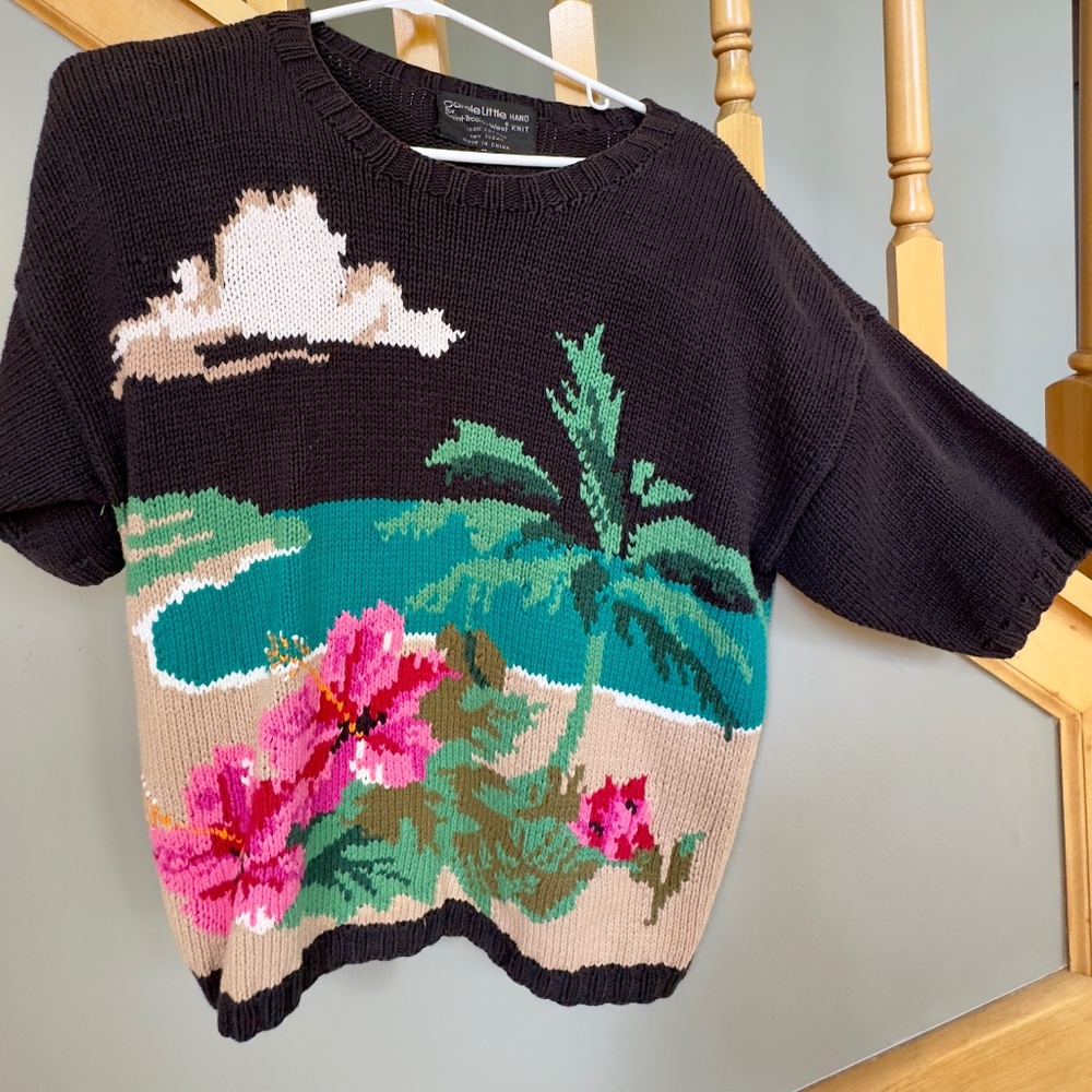Vintage Hand knit Carole Little St. Tropez Short Sleeve 100% Cotton Sweater sz M